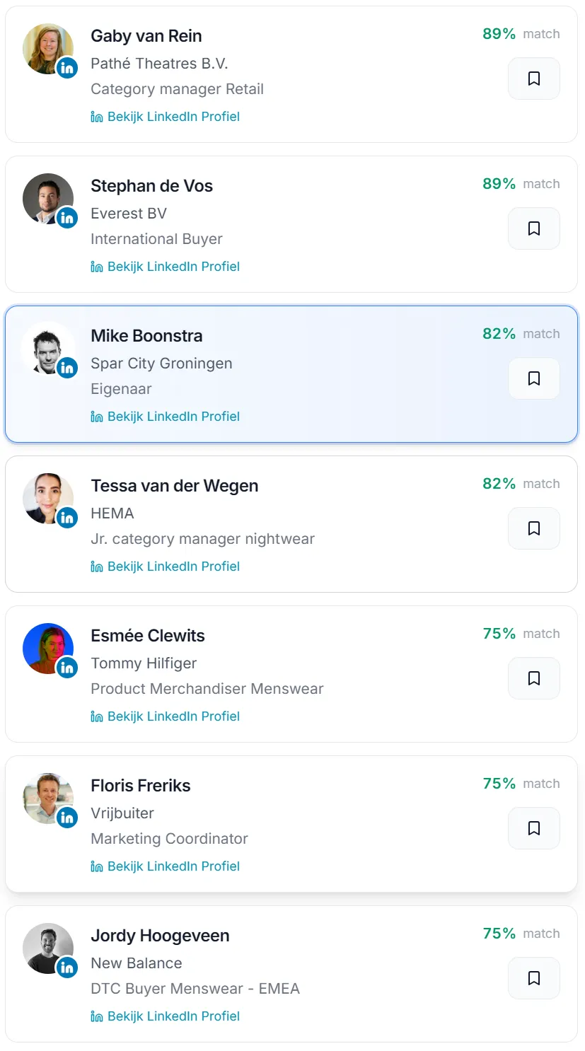 SourceLens shortlist with match percentages on mobile